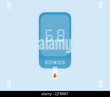Glucometer, checking blood sugar level logo design. Test Blood Glucose For Diabetes Use as Medicine, diabetes, glycemia, health care concept vector. Stock Vector