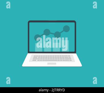 Web analytics and monitoring on web report dashboard laptop screen concept  logo design. Report marketing research development planning management. Stock Vector