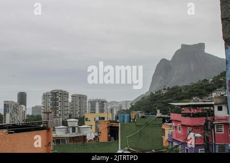 view from inside the rocinha favela in Rio de Janeiro, Brazil - November 29, 2012: view from inside the rocinha favela, the largest favela in latin am Stock Photo