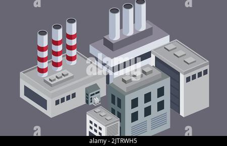 buildings with chimneys isometric Stock Vector