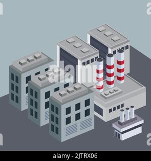 isometric gray buildings and chimneys Stock Vector