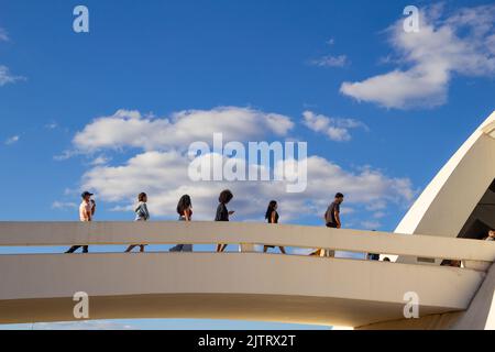 Brasília, Federal District, Brazil – July 23, 2022: Some people walking on the ramp of the National Museum of the Republic. By Oscar Niemeyer. Stock Photo