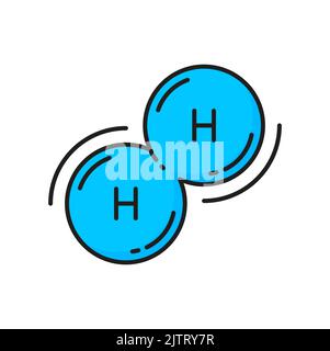 Hydrogen molecule color icon, H2 production technology of green energy and power, vector line symbol. Hydrogen molecules chemical pyrolysis of water and gas cells for electricity resource production Stock Vector