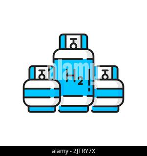 Hydrogen cylinder color line icon, H2 green energy storage tank, vector symbol. Hydrogen fuel and power production technology of oxygen cells electrolysis, gas cylinders linear pictogram Stock Vector
