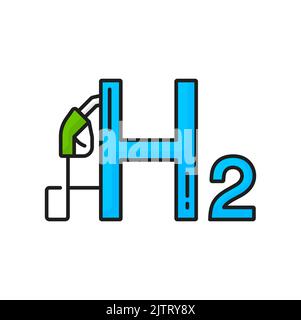 Hydrogen icon, car fuel station or H2 refueling for automobiles, vector green energy symbol. Hydrogen renewable eco energy and fuel for automotive industry and transport, fuel station color line icon Stock Vector