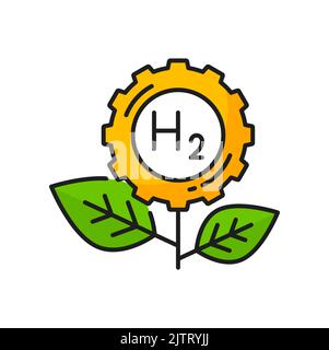 Hydrogen green energy flower and H2 molecule vector color icon. Hydrogen power production technology line symbol of renewable eco energy source in electricity industry or power plant factory Stock Vector