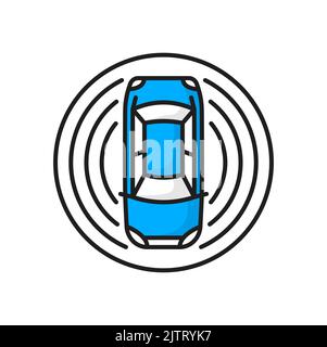 Autonomous car and ultrasonic signals, isolated self driving vehicle with radar sensing system. Vector driverless automobile, traffic monitoring system Stock Vector