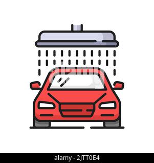 Car wash icon, auto care service and vehicle washer station, vector line symbol. Car wash service or automatic cleaning carwash, exterior polishing and detailing, linear pictogram Stock Vector