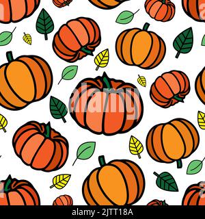 Vector pumpkin vegetable print. Halloween, Thanksgiving seamless pattern. Stock Vector