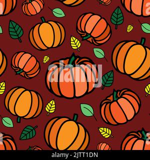 Vector pumpkin vegetable print. Halloween, Thanksgiving seamless pattern. Stock Vector