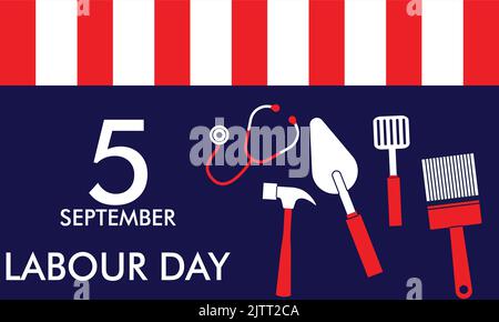 USA Labor Day Poster With People Of Different Occupations with USA Flag Over Background With Copy Space Happy Labour Day USA, 5 September Stock Vector