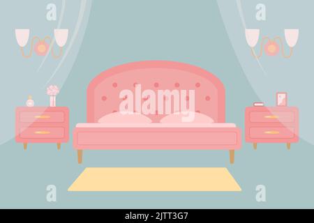 Cozy pink bedroom on grey background. Home interior concept Stock Vector