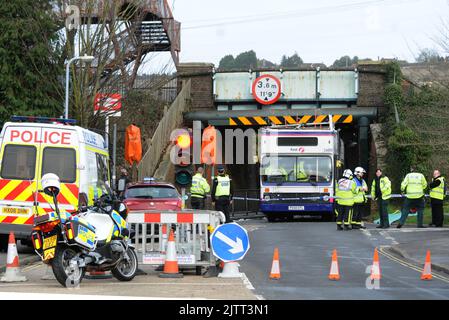 A DOUBLE DECKER BUS HAD ITS ROOF RIPPED COMPLETELY OFF AFTER IT ...