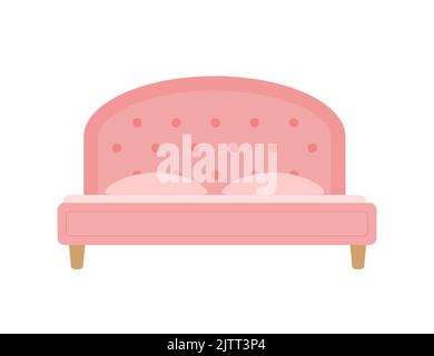 Cozy double pink bed on white background. Home interior concept Stock Vector