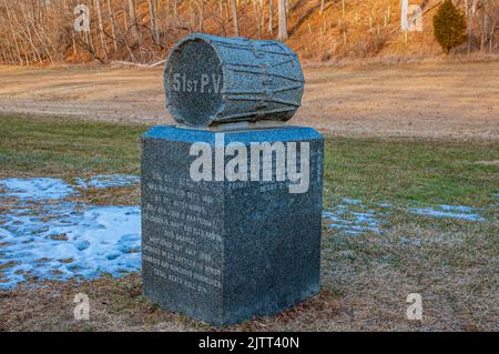 Monument to the 51st Pennsylvania Volunteer Infantry on a Winter Afternoon, Antietam National Battlefield, Maryland USA, Sharpsburg, Maryland Stock Photo