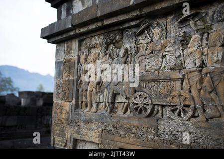 Ancient Buddhist Borobudur Temple outside Jogjakarta (Yogyakarta), Java, Indonesia, Asia. Stock Photo