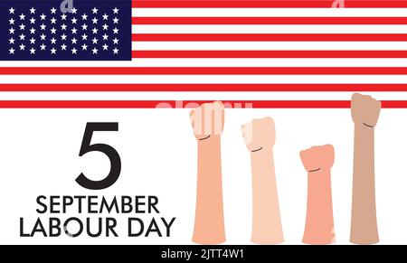 USA Labor Day Poster Showing Hands of People of Different Occupations with USA Flag, Happy Labour Day, 5 September Stock Vector