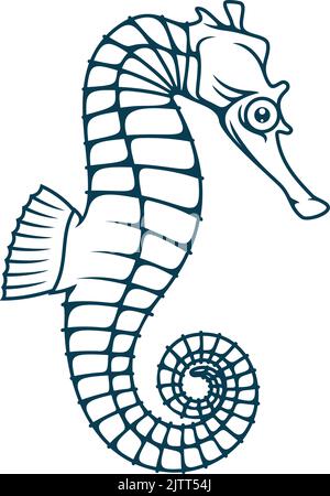 Seahorse, sea and ocean animal, marine and nautical vector icon. Sea horse symbol of seafarer or captain sailing, maritime seaman and marine seafaring Stock Vector