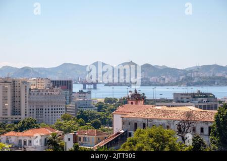 downtown Rio de Janeiro, seen from the top of the Santa Teresa neighborhood in Brazil. Stock Photo