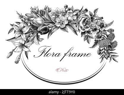 Vintage flora frame hand draw engraving style Stock Vector