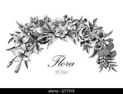Vintage flora element hand draw engraving style Stock Vector