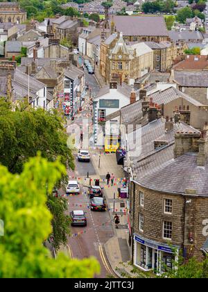 Clitheroe Lancashire UK August 2022 looking down over the town along the main street Stock Photo