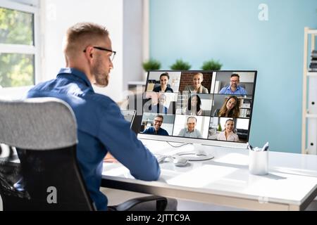 Virtual Business Presentation Or Videoconferencing On Computer Screen Stock Photo