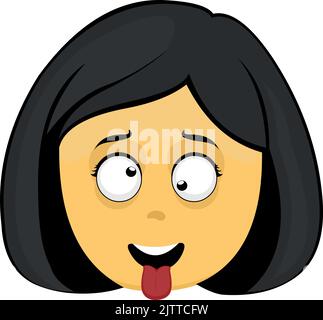 Vector emoticon illustration of a yellow cartoon woman face with a crazy expression Stock Vector