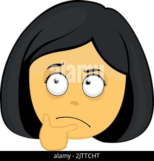 Vector emoticon illustration of a yellow cartoon woman's face with a thinking and doubting expression Stock Vector