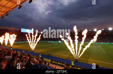 Leicester, England, 1st September 2022. Pre match entertainment during the Premier League match at the King Power Stadium, Leicester. Picture credit should read: Darren Staples / Sportimage Stock Photo