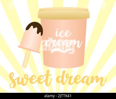 Ice cream bucket, popsicle and melting chocolate, logo design. Sweet food, food, meal and cafe, vector design and illustration Stock Vector