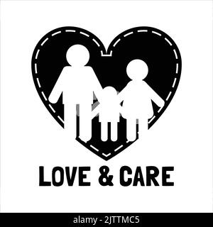 Love and care family icon - heart and family - father mother and child, small family - family logo - happy home Stock Vector