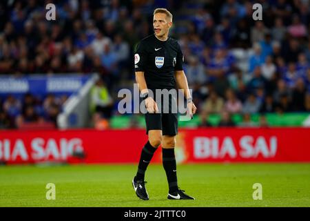 1st September 2022; The King Power Stadium, Leicester, Leicestershire, England; Premier League Football, Leicester City versus Manchester United; Referee Craig Pawson Stock Photo