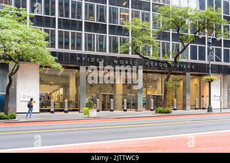 New York City, NY, USA - August 22, 2022: Pfizer world headquarters in New York City, USA. Stock Photo