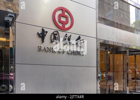 New York, NY, USA - August 17, 2022: The Bank of China sign at its branch in New York, NY, USA, August 17, 2022. Stock Photo