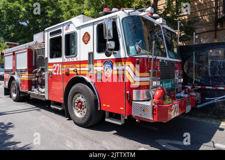 A New York Fire Department FDNY Truck is seen in New York City, USA. Stock Photo