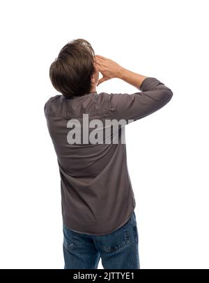 shouting man calling for someone Stock Photo