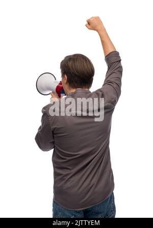 man with megaphone protesting on demonstration Stock Photo