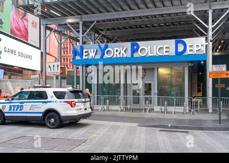 New York City, NY, USA - August 21, 2022: New York Police Dept Times Square station in Manhattan, New York City, USA. Stock Photo