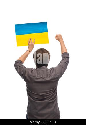 man holding flag of ukraine Stock Photo