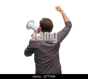 man with megaphone protesting on demonstration Stock Photo
