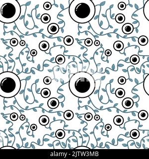 Halloween monsters aliens seamless eyes leaves pattern for wrapping paper and clothes kids print and accessories and notebooks and fabrics. High quali Stock Photo