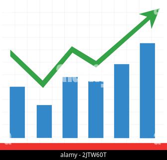 Vector illustration of a statistical bar graph, with a green arrow with an upward trend Stock Vector