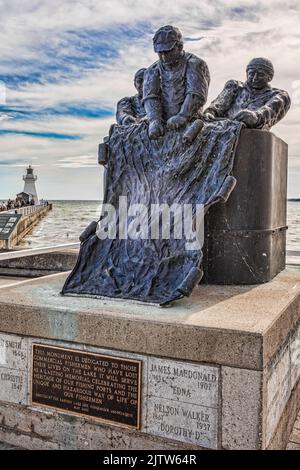 Monument to drowned fishermen--a sculpture by Kathryn Hogg--at Port Dover (Lake Erie), Ontario, Canada. Stock Photo
