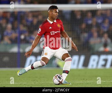 Leicester, England, 1st September 2022.  Casemiro of Manchester United during the Premier League match at the King Power Stadium, Leicester. Picture credit should read: Darren Staples / Sportimage Stock Photo