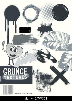 A collection of grunge paint and spray marks. Texture vector illustration. Stock Vector