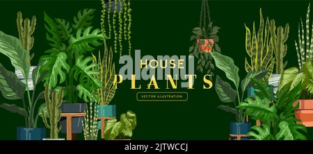 Fresh and green house plants vector collection set. Stock Vector