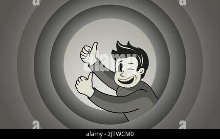 Classic end titles movie screen with a character with his thumbs up. Vector illustration. Stock Vector