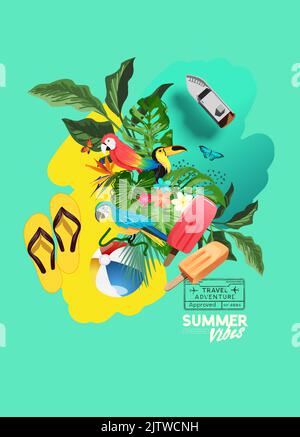 Tropical summer holiday and travel adventure background layout. Vector illustration Stock Vector