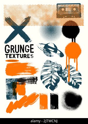 Various collection of paint marks and spray paint grunge shapes. Vector illustration Stock Vector